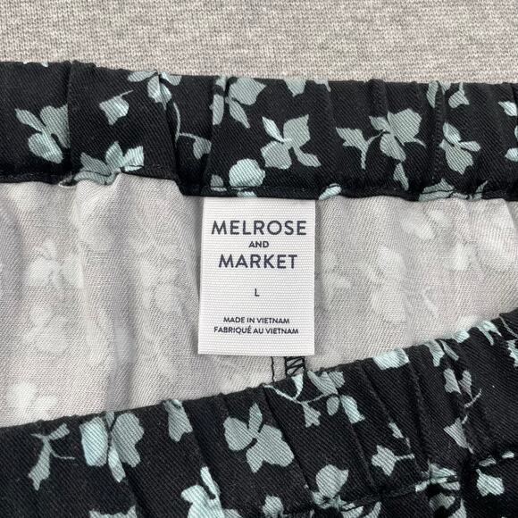 Melrose and Market Floral Maxi Skirt Large Black Blue Elastic Waist Pockets Boho - Picture 3 of 15